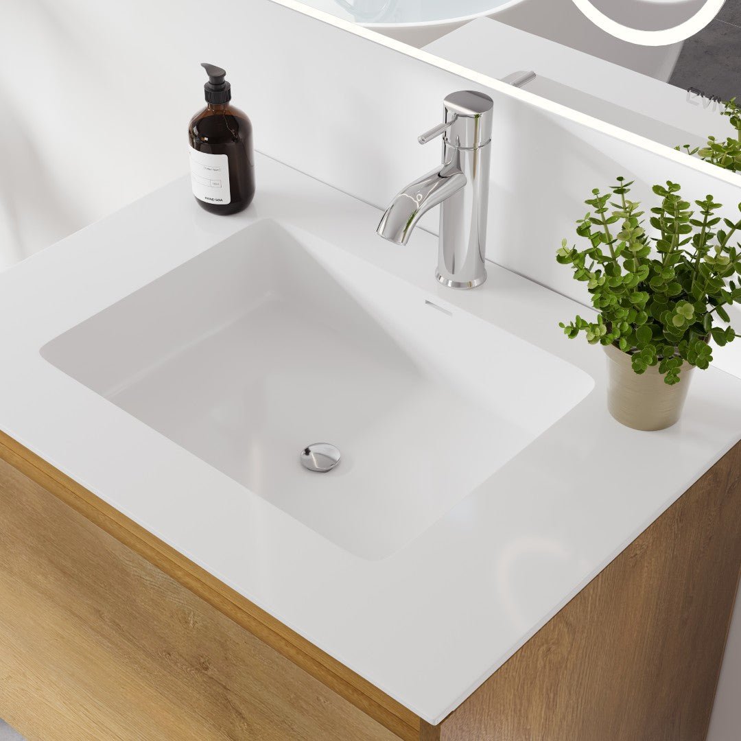 Madeira 20 in. Oak Wall Mount Single Sink Bath Vanity with Acrylic Top and Integrated Sink - Bathroom Vanity by Eviva