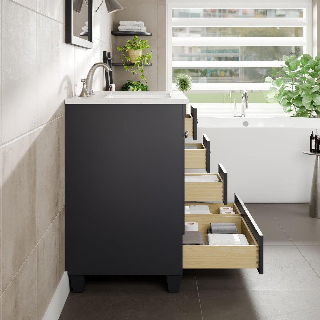Acclaim 30 in. Dark Gray Single Sink Bath Vanity with Carrara Quartz Top and Undermount Porcelain Sink - Bathroom Vanity by Eviva
