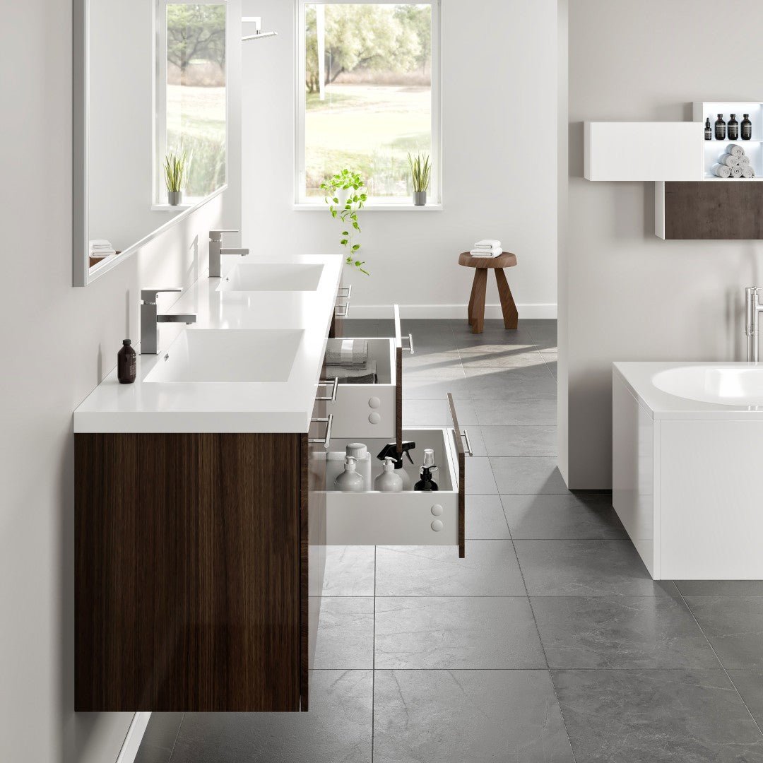 Lumina 84 in. Gray Oak Wall Mount Double Sink Bath Vanity with Acrylic Top and Integrated Sinks - Bathroom Vanity by Eviva