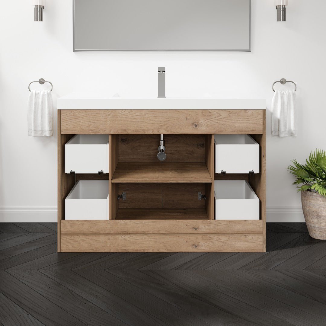 Lugano 48 in. Natural Oak Single Sink Bath Vanity with Acrylic Top and Integrated Sink - Bathroom Vanity by Eviva