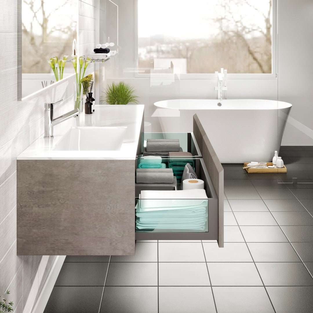 Aurora 60 in. Concrete Gray Wall Mount Single Sink Bath Vanity with Carrara Quartz Top and Undermount Porcelain Sink - Bathroom Vanity by Eviva