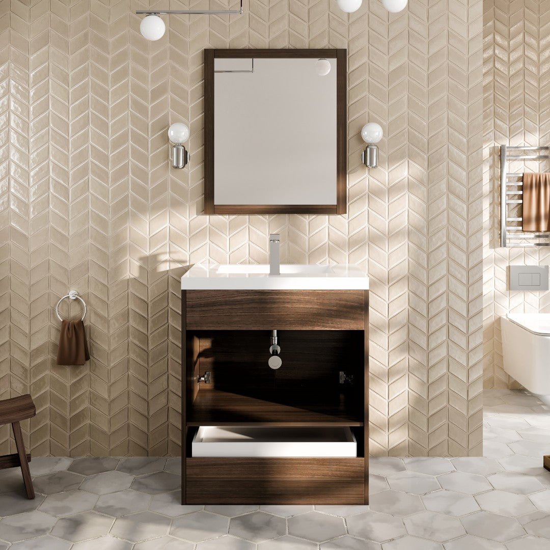 Lugano 24 in. Gray Oak Single Sink Bath Vanity with Acrylic Top and Integrated Sink - Bathroom Vanity by Eviva