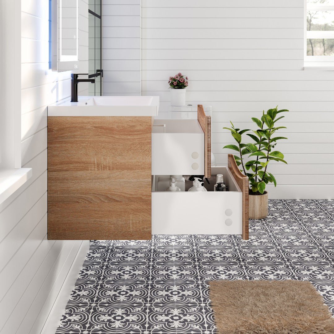 Smile 24 in. White Oak Wall Mount Single Sink Bath Vanity with Acrylic Top and Integrated Sink - Bathroom Vanity by Eviva
