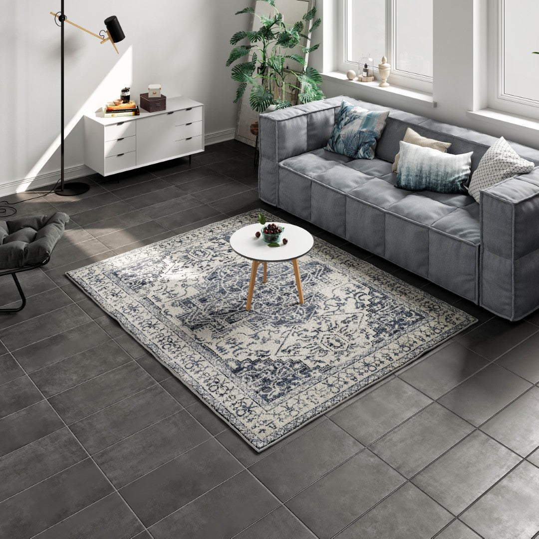 Eviva Venus 3' x 5' Geometric Blue/Cream Rug - Rug by Eviva