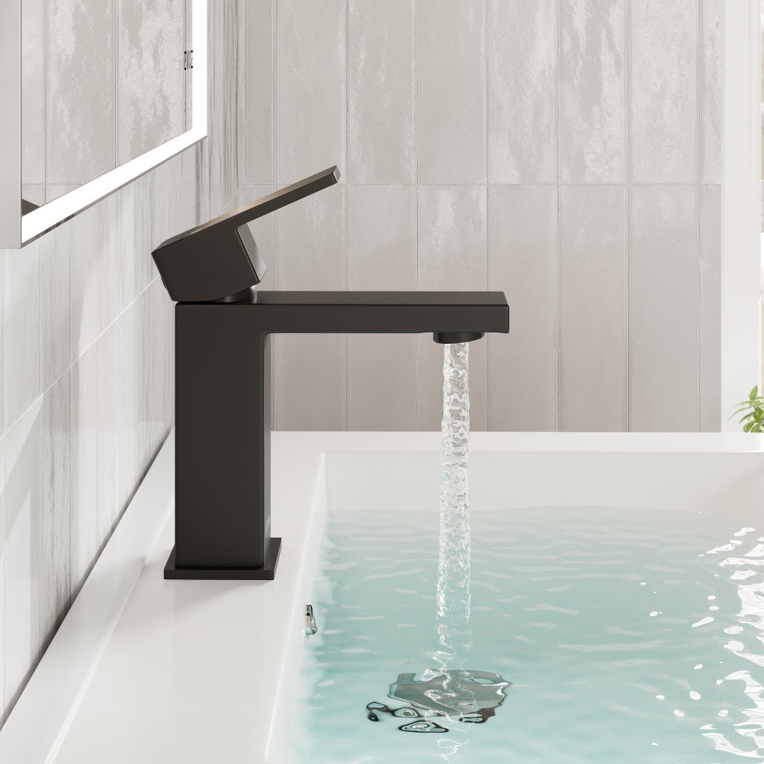 Eviva Ella Single - Handle Waterfall Single - Hole Bathroom Faucet with Deckplate Included in Black - Bathroom Faucet by Eviva