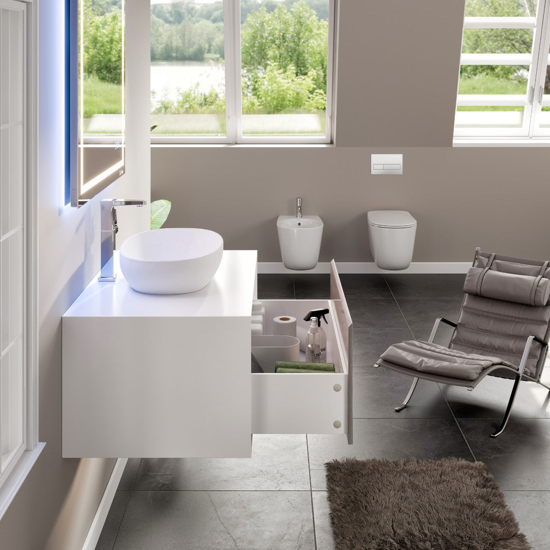 Santa Monica 36 in. Gray Wall Mount Single Sink Bath Vanity with Acrylic Top and Vessel Solid Surface Sink