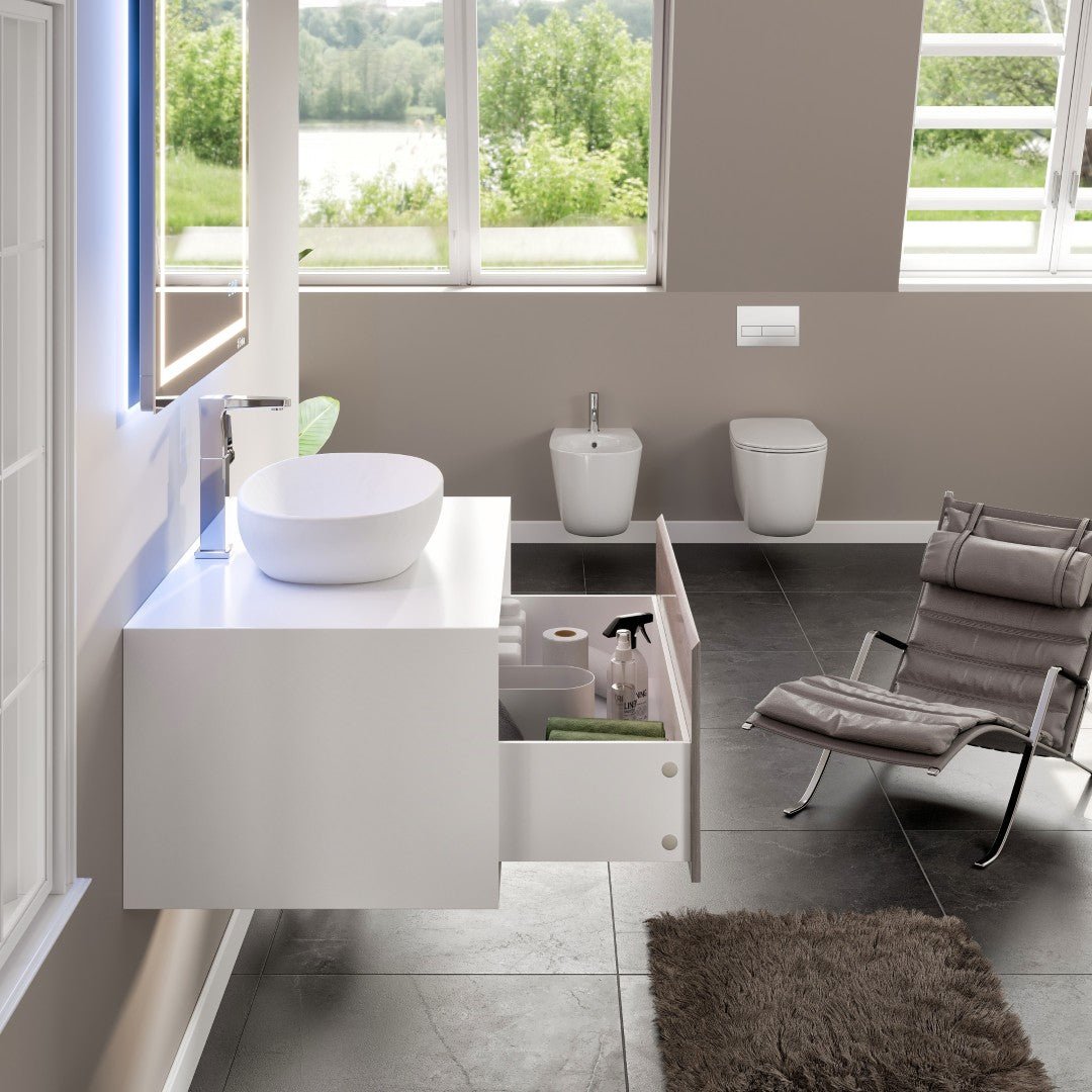 Santa Monica 36 in. Gray Wall Mount Single Sink Bath Vanity with Acrylic Top and Vessel Solid Surface Sink - Bathroom Vanity by Eviva