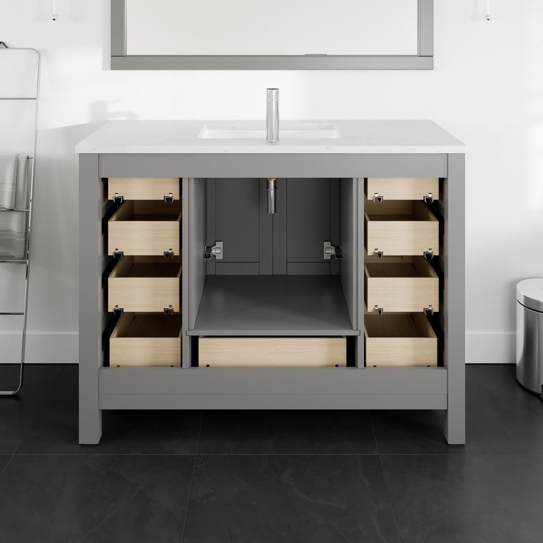 London 48 in. Gray Single Sink Bath Vanity with Carrara Quartz Top and Undermount Porcelain Sink - Bathroom Vanity by Eviva