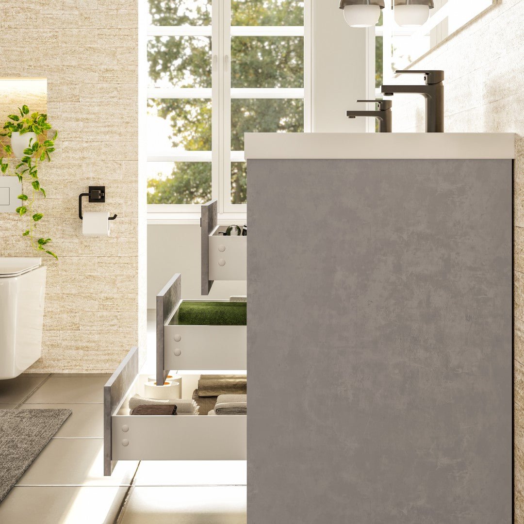 Lugano 84 in. Concrete Gray Double Sink Bath Vanity with Acrylic Top and Integrated Sinks - Bathroom Vanity by Eviva