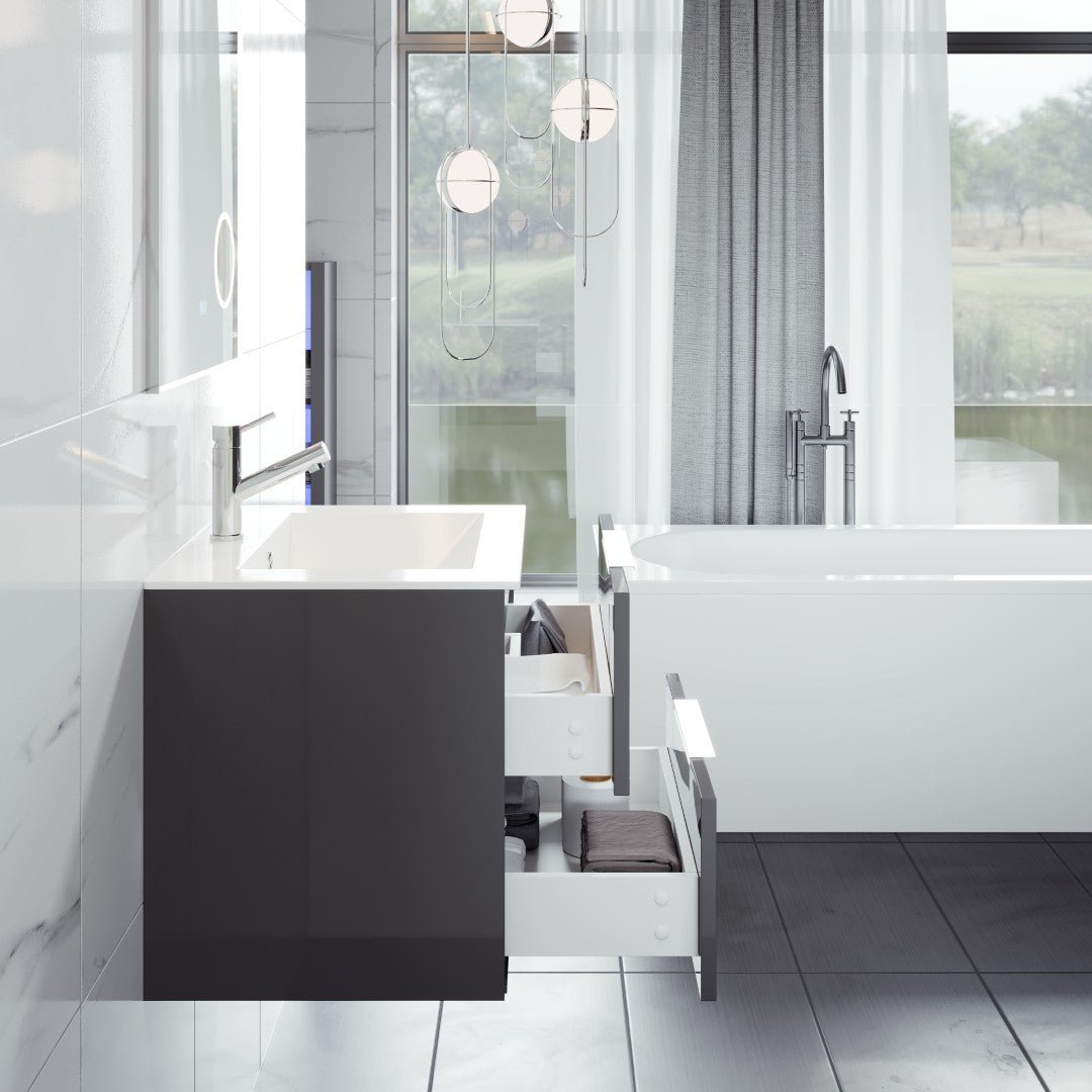 Galsaky 24 in. Gray Wall Mount Single Sink Bath Vanity with Porcelain Top and Integrated Sink - Bathroom Vanity by Eviva