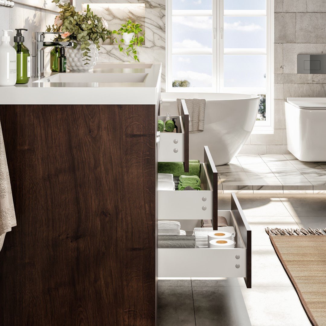 Lugano 84 in. Rosewood Double Sink Bath Vanity with Acrylic Top and Integrated Sinks - Bathroom Vanity by Eviva