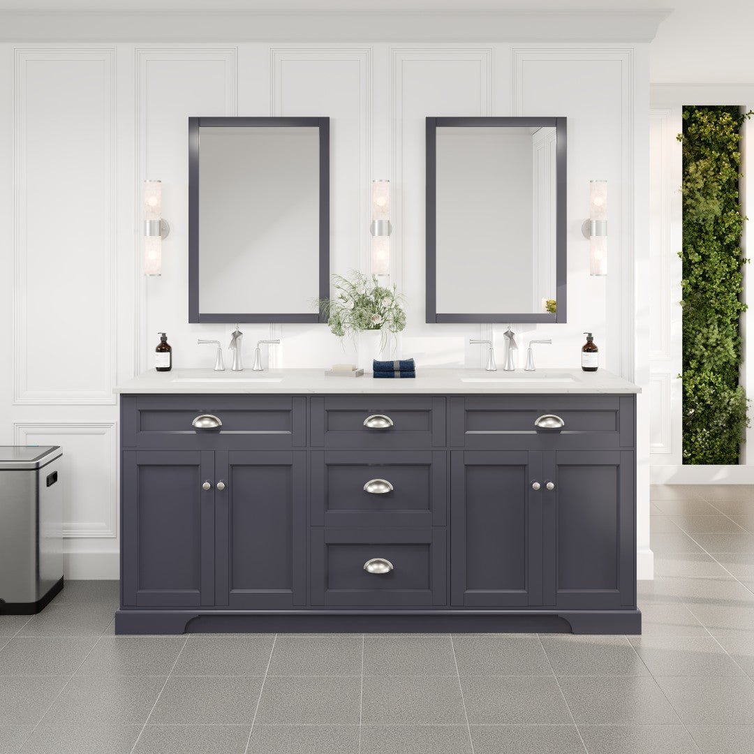 Epic 72 in. Charcoal Gray Double Sink Bath Vanity with Carrara Quartz Top and Undermount Porcelain Sinks - Bathroom Vanity by Eviva