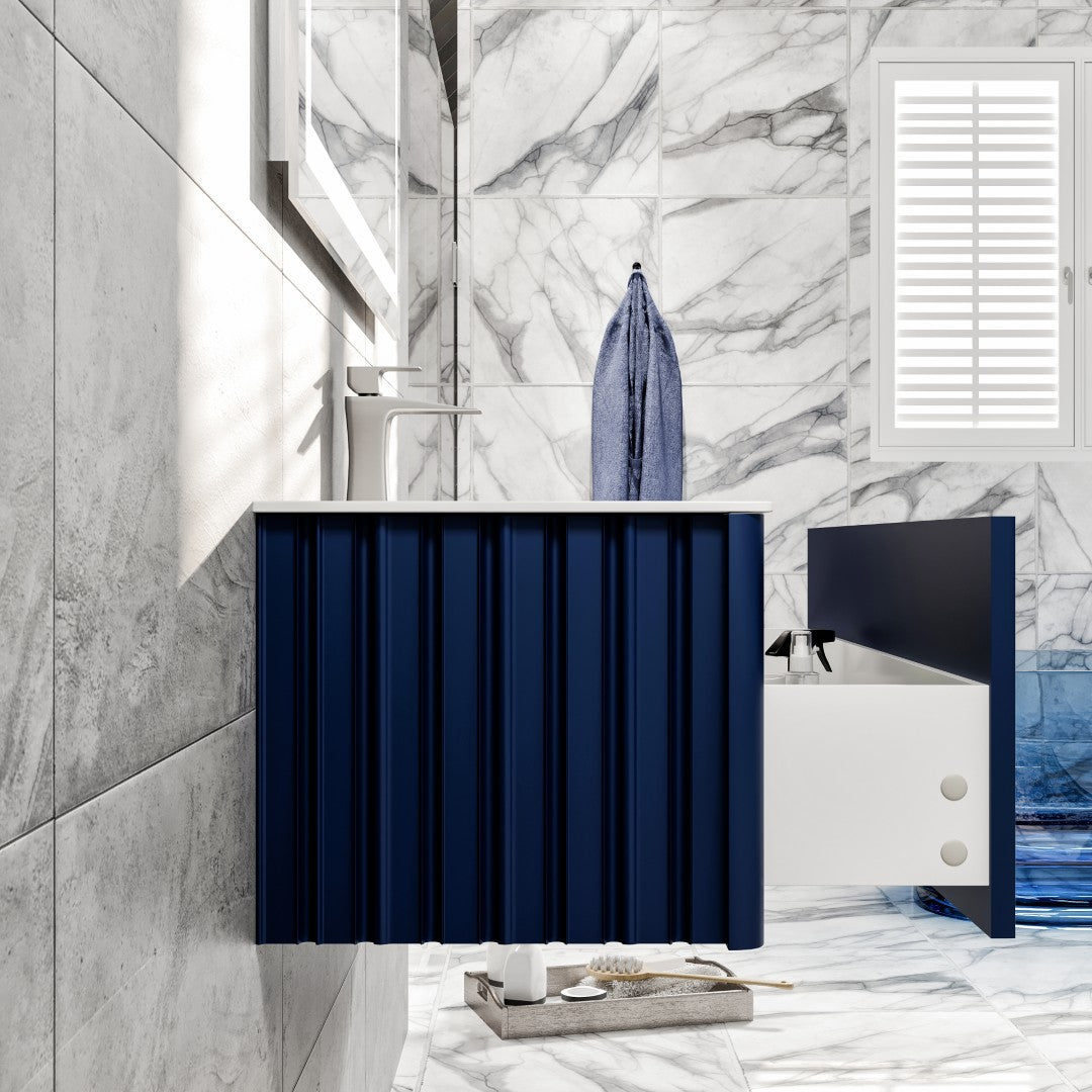 Dolce Vita 48 in. Blue Wall Mount Single Sink Bath Vanity with Solid Surface Top and Integrated Sink