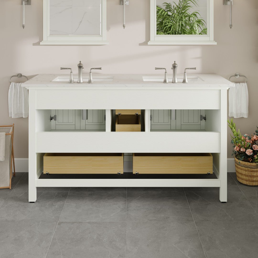 Britney 60 in. White Double Sink Bath Vanity with Carrara Quartz Top and Undermount Porcelain Sinks - Bathroom Vanity by Eviva