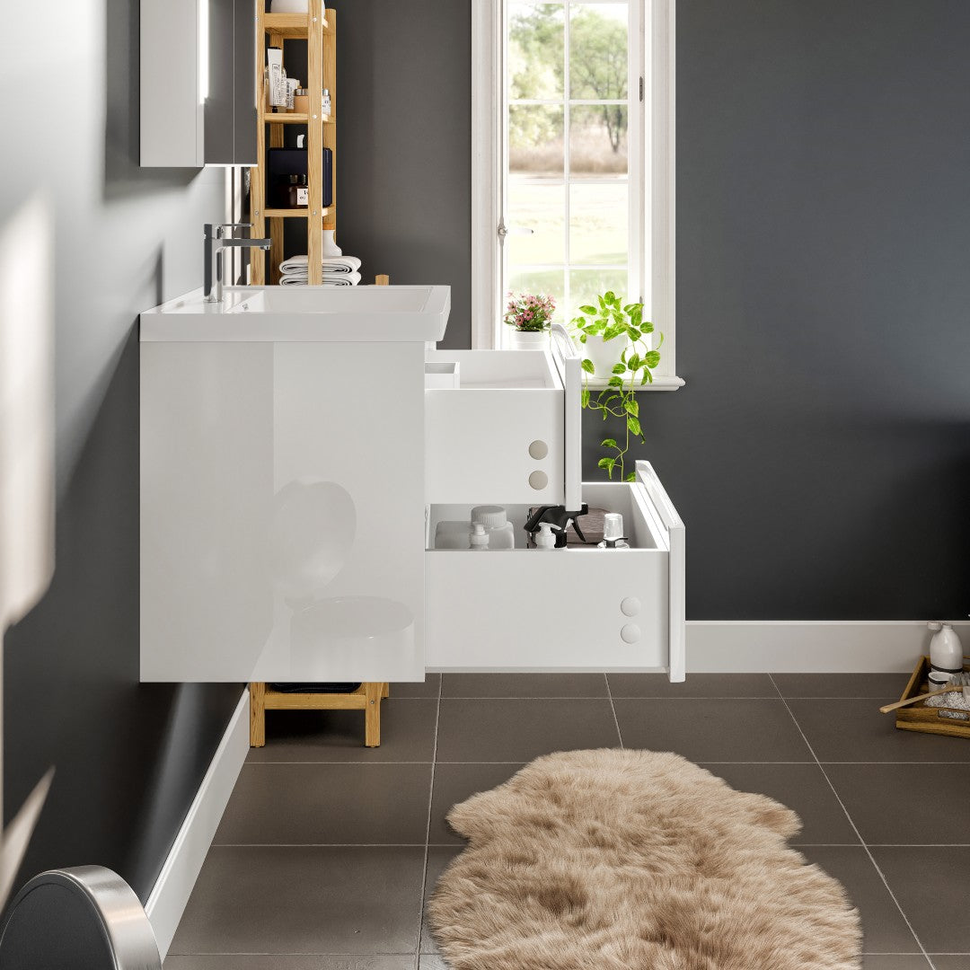 Glazzy 24 in. White Wall Mount Single Sink Bath Vanity with Acrylic Top and Integrated Sink