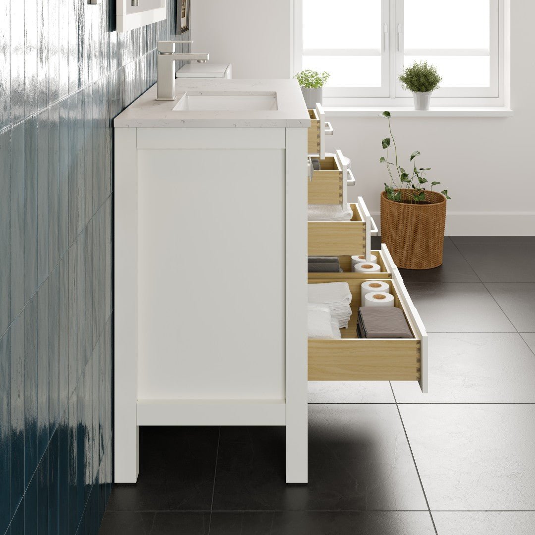 London 36 in. White Single Sink Bath Vanity with Carrara Quartz Top and Undermount Porcelain Sink - Bathroom Vanity by Eviva