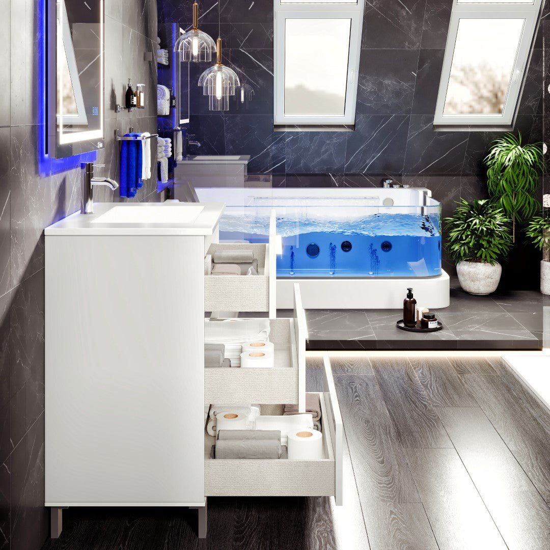Deluxe 32 in. White Single Sink Bath Vanity with Porcelain Top and Integrated Sink - Bathroom Vanity by Eviva