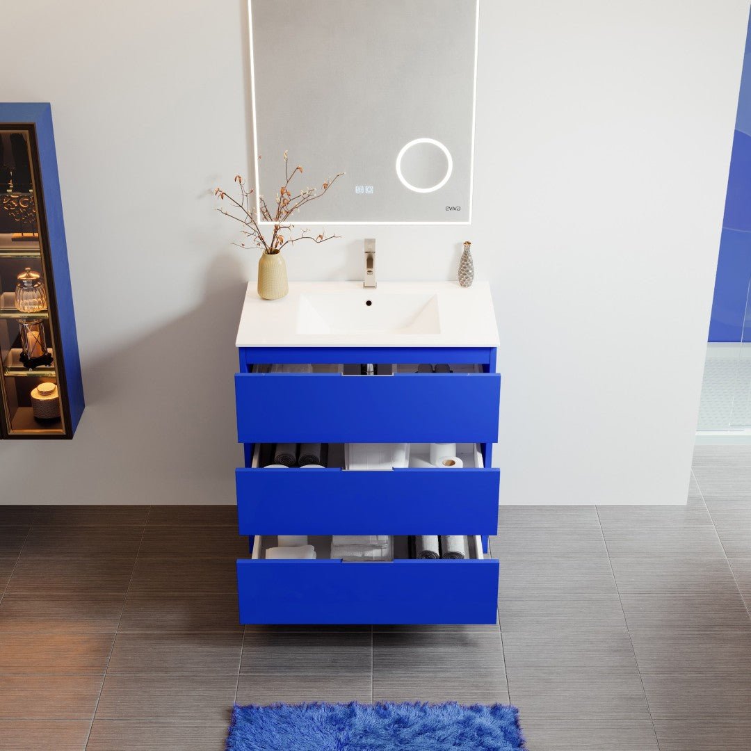 Malmo 32x18 in. Blue Single Sink Bath Vanity with Porcelain Top and Integrated Sink - Bathroom Vanity by Eviva