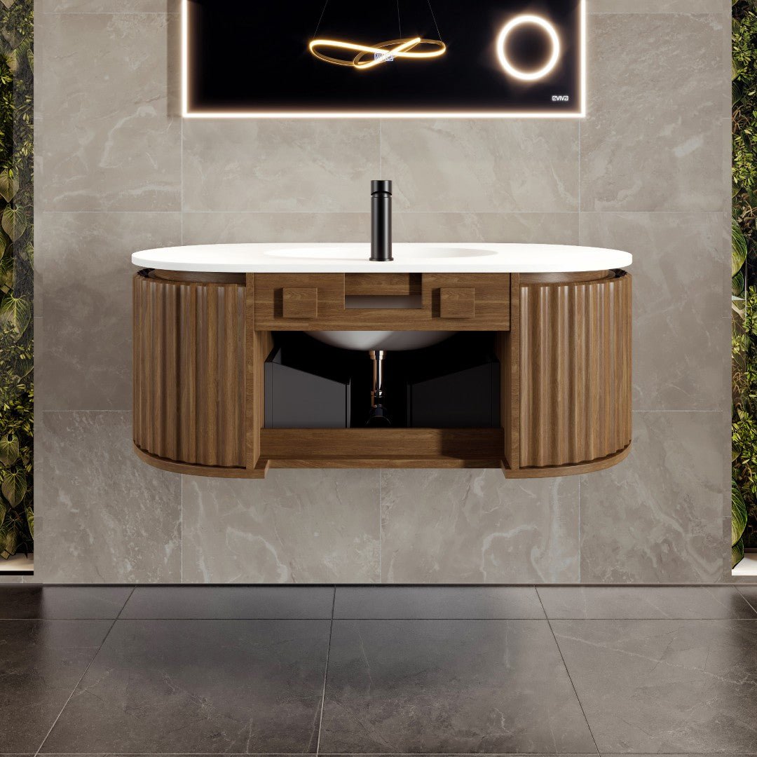 Haven 39 in. Medium Oak Wall Mount Single Sink Bath Vanity with Solid Surface Top and Integrated Sink - Bathroom Vanity by Eviva