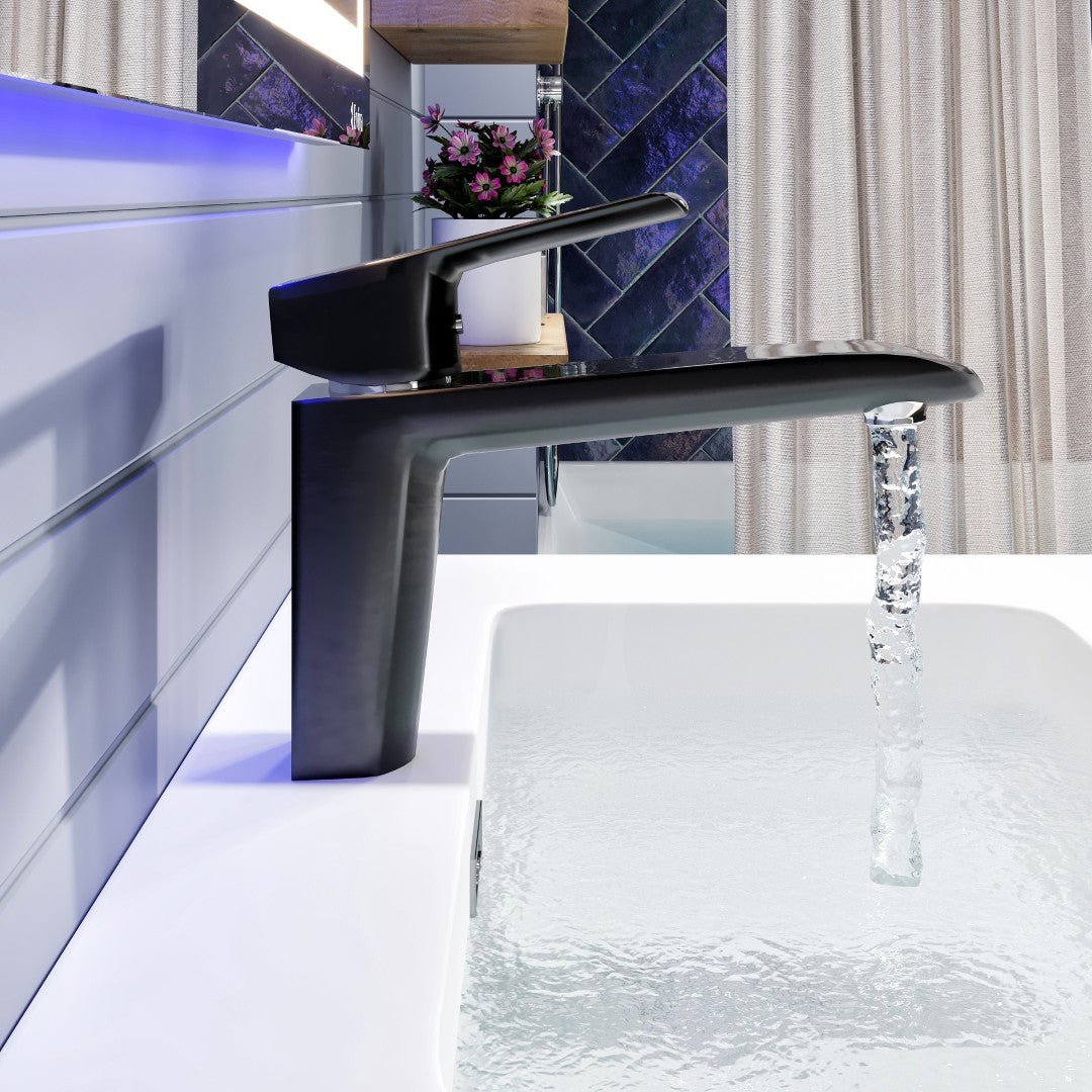 Eviva Sima Single - Handle Waterfall Single - Hole Bathroom Faucet in Chrome and Matte Black - Bathroom Faucet by Eviva