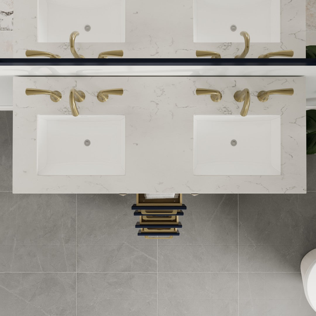 Aberdeen 48 in. Blue Double Sink Bath Vanity with Carrara Quartz Top and Undermount Porcelain Sinks