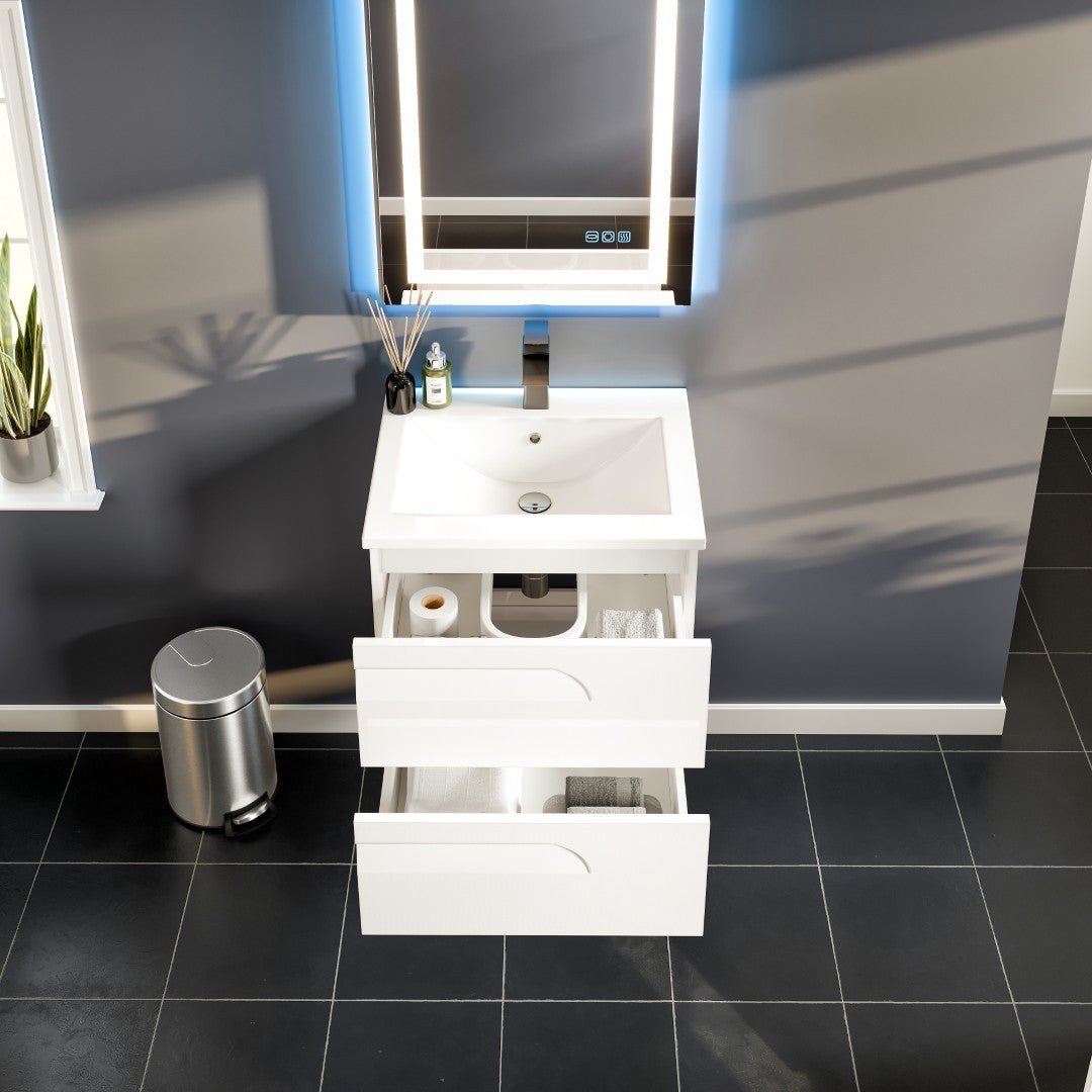 Joy 24 in. White Wall Mount Single Sink Bath Vanity with Porcelain Top and Integrated Sink - Bathroom Vanity by Eviva