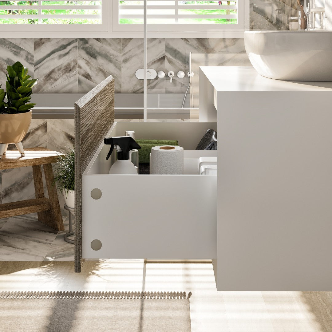 Santa Monica 36 in. Ash Wall Mount Single Sink Bath Vanity with Acrylic Top and Vessel Solid Surface Sink