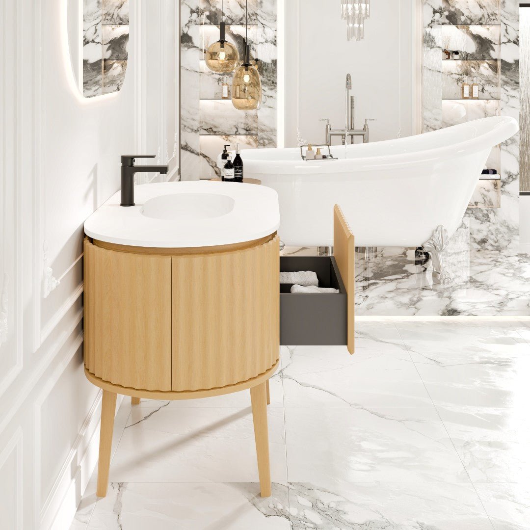 Haven 39 in. Natural Oak Freestanding Single Sink Bath Vanity with Solid Surface Top and Integrated Sink - Bathroom Vanity by Eviva