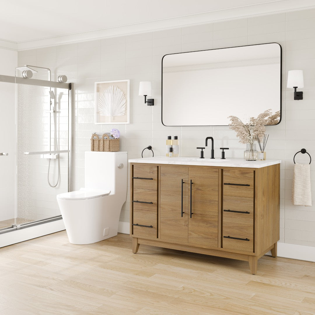 Graham 48 in. Oak Single Sink Bath Vanity with Arabescato Engineered Stone Top and Undermount Porcelain Sink