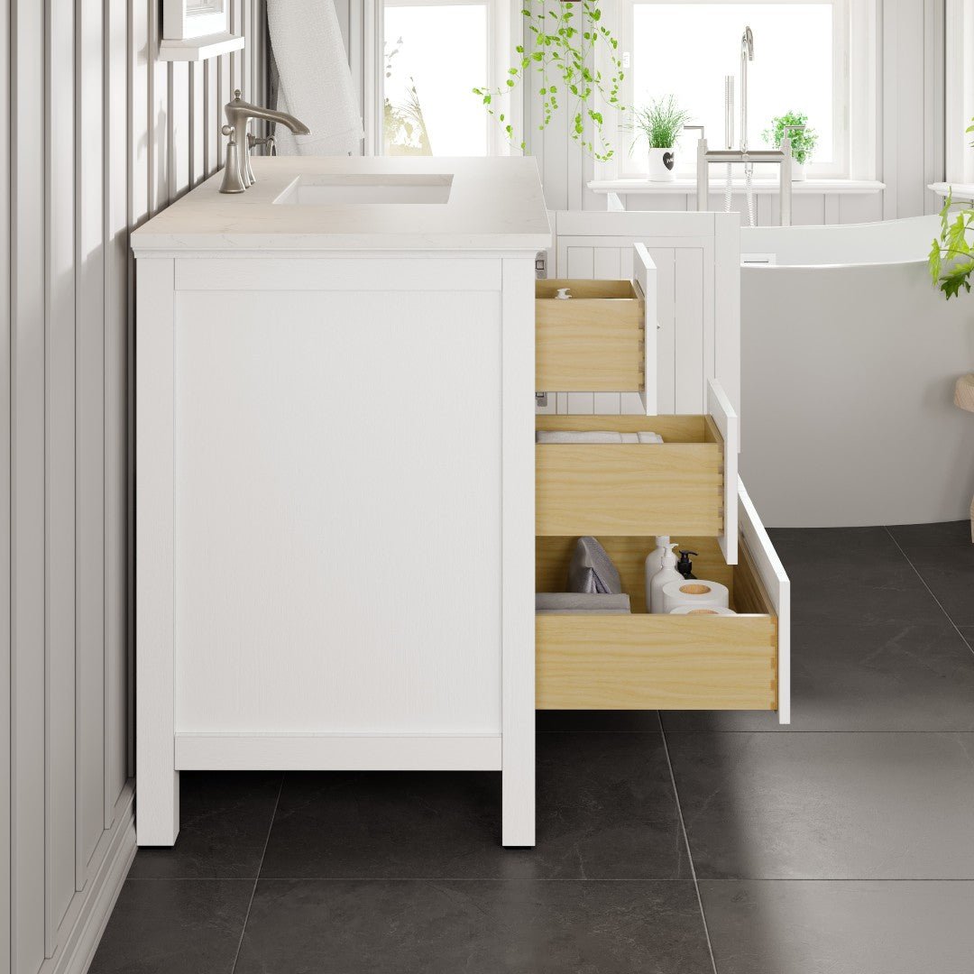 Britney 42 in. White Single Sink Bath Vanity with Carrara Quartz Top and Undermount Porcelain Sink - Bathroom Vanity by Eviva