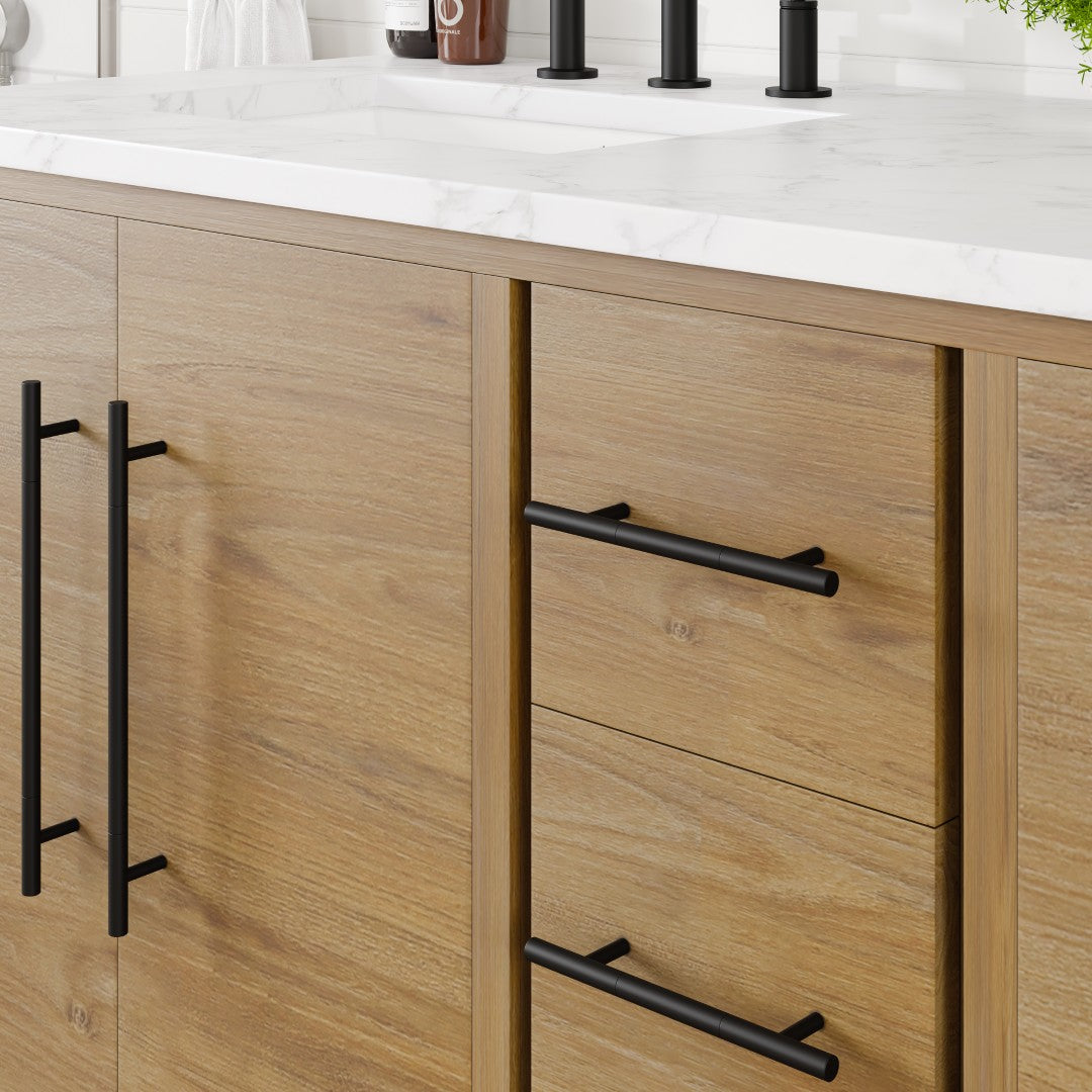 Graham 60 in. Oak Double Sink Bath Vanity with Arabescato Engineered Stone Top and Undermount Porcelain Sinks