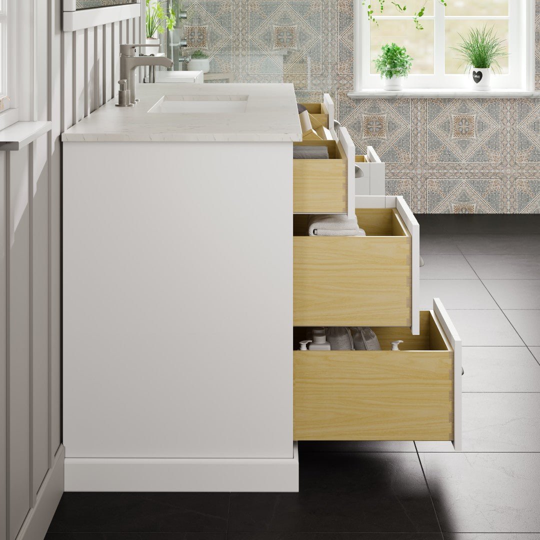 Epic 60 in. White Single Sink Bath Vanity with Carrara Quartz Top and Undermount Porcelain Sink - Bathroom Vanity by Eviva