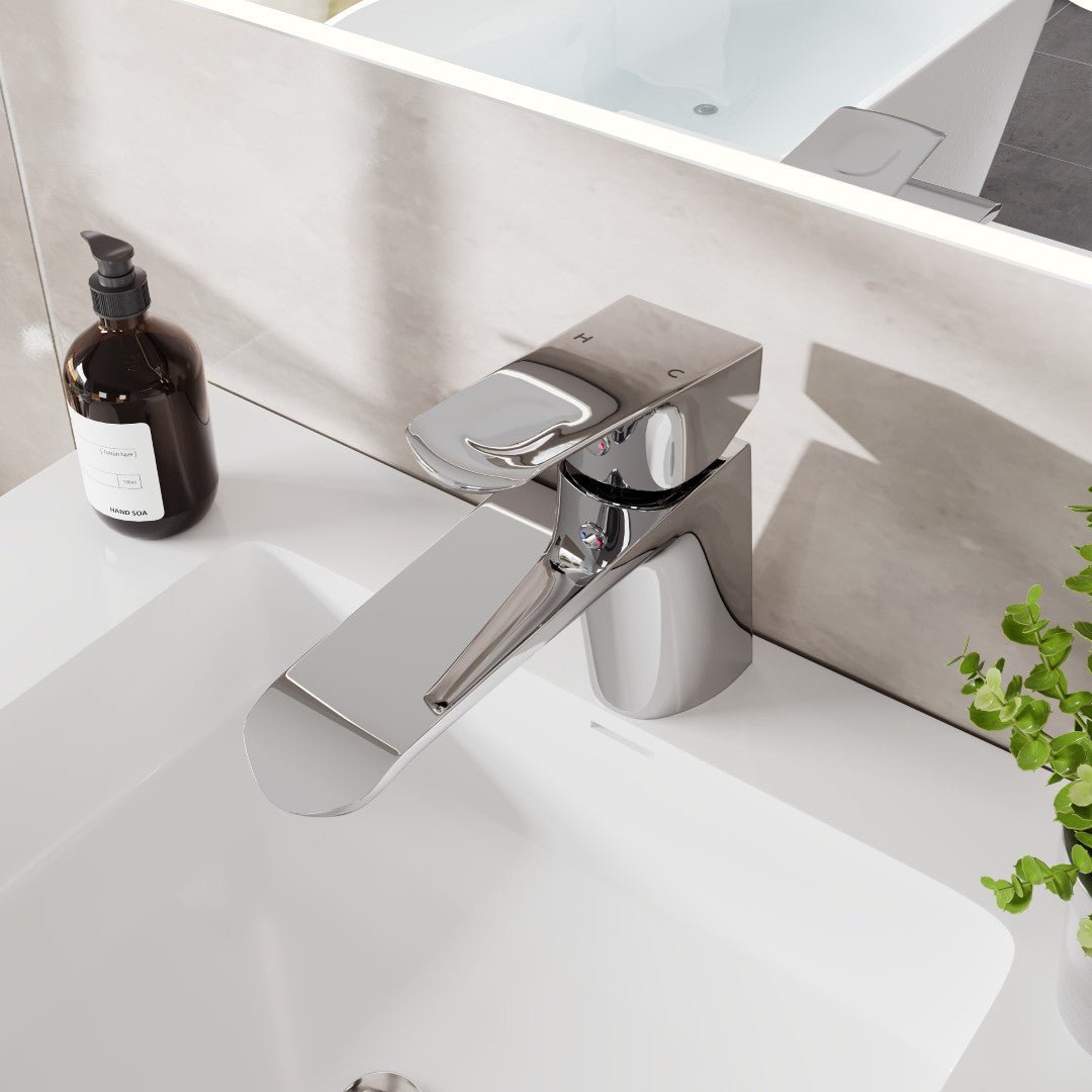 Eviva Lotus Single - Handle Waterfall Single - Hole Bathroom Faucet in Chrome - Bathroom Faucet by Eviva