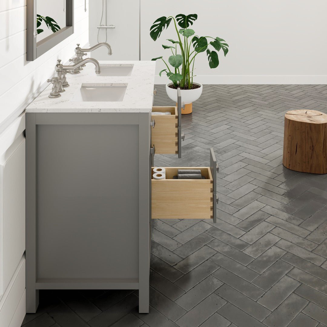 Artemis 44 in. Gray Double Sink Bath Vanity with Engineered Top and Undermount Porcelain Sinks - Bathroom Vanity by Eviva