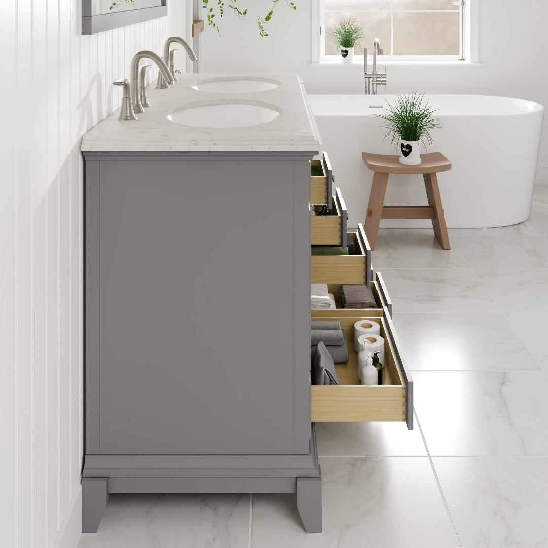 Elite Stamford 48 in. Gray Double Sink Bath Vanity with Carrara Quartz Top and Undermount Porcelain Sinks