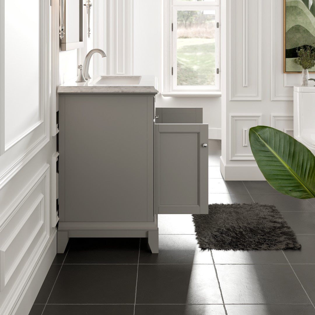 Elite Princeton 30 in. Gray Single Sink Bath Vanity with Carrara Marble Top and Undermount Porcelain Sink