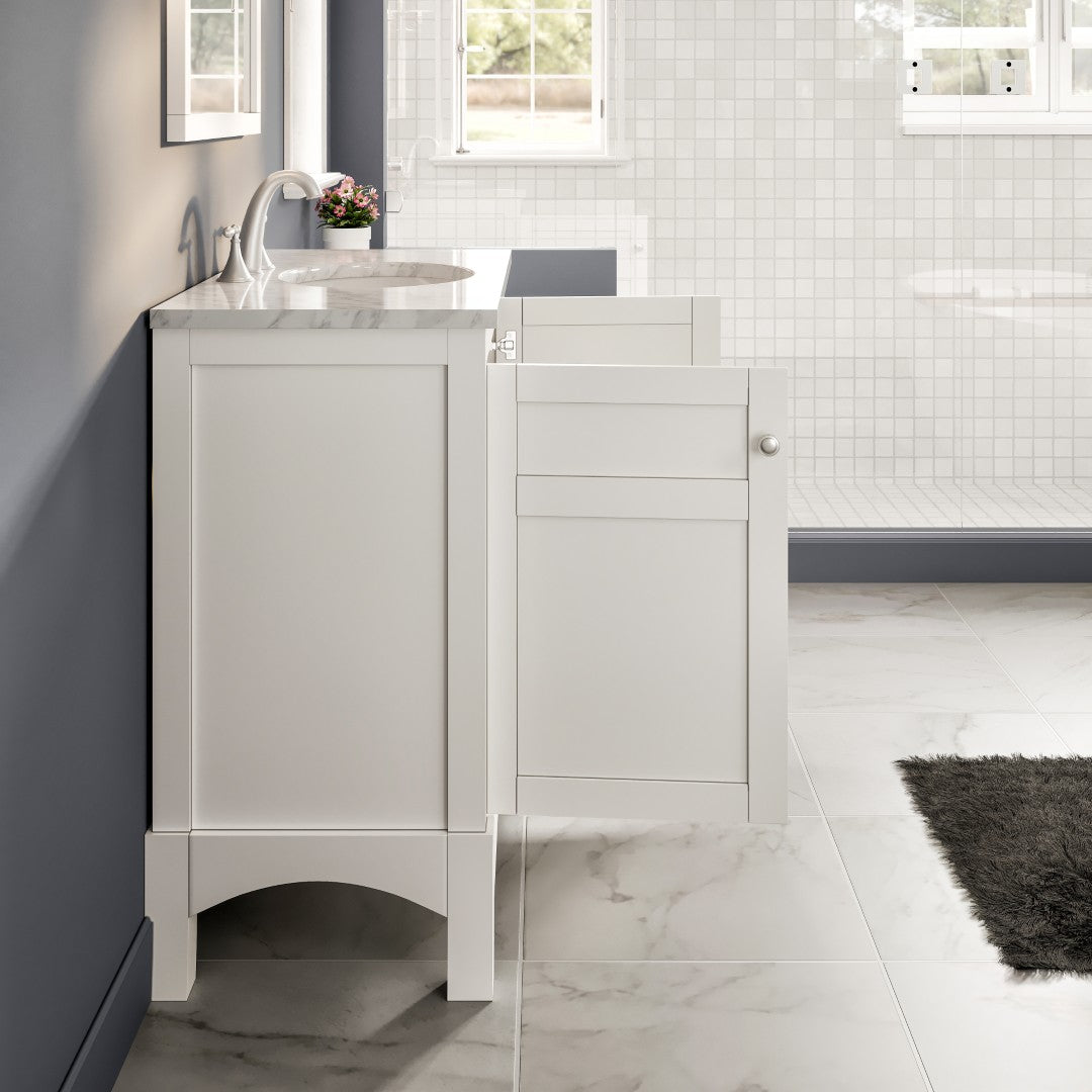 New York 36 in. White Single Sink Bath Vanity with Carrara Marble Top and Undermount Porcelain Sink