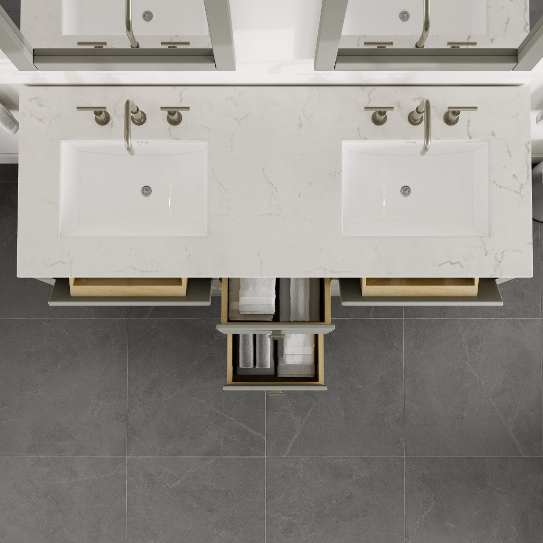 Artemis 60 in. Gray Double Sink Bath Vanity with Engineered Top and Undermount Porcelain Sinks