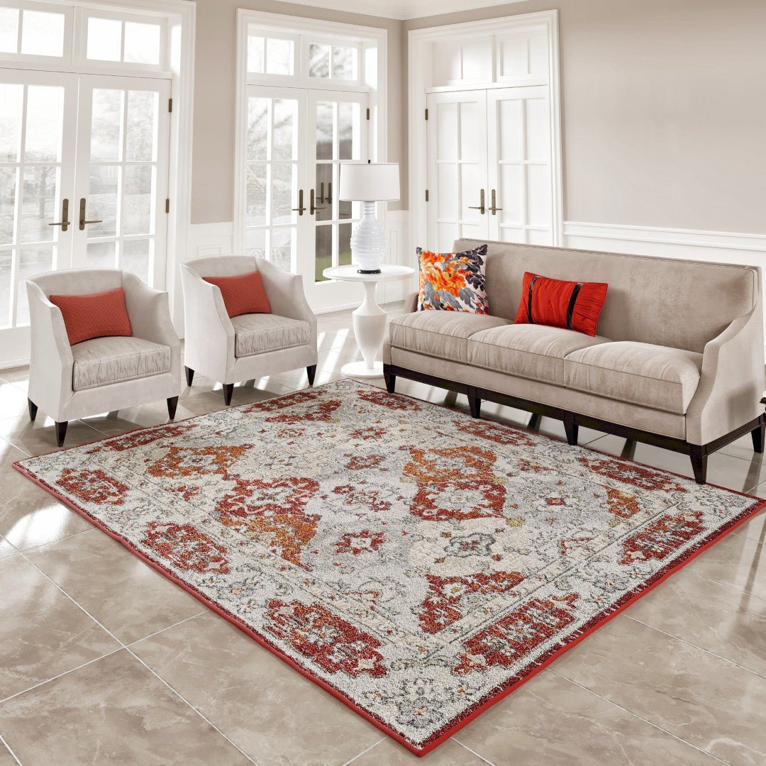 Eviva Mosaic 3' x 5' Damask Multicolor Rug - Rug by Eviva