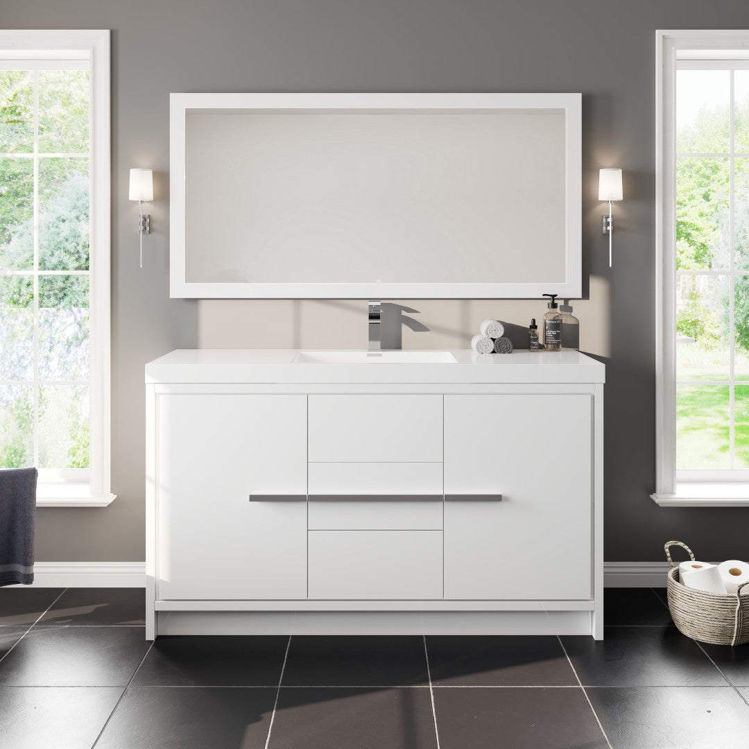 Eviva Sun 60" x 30" Rectangular White Wooden Framed Mirror