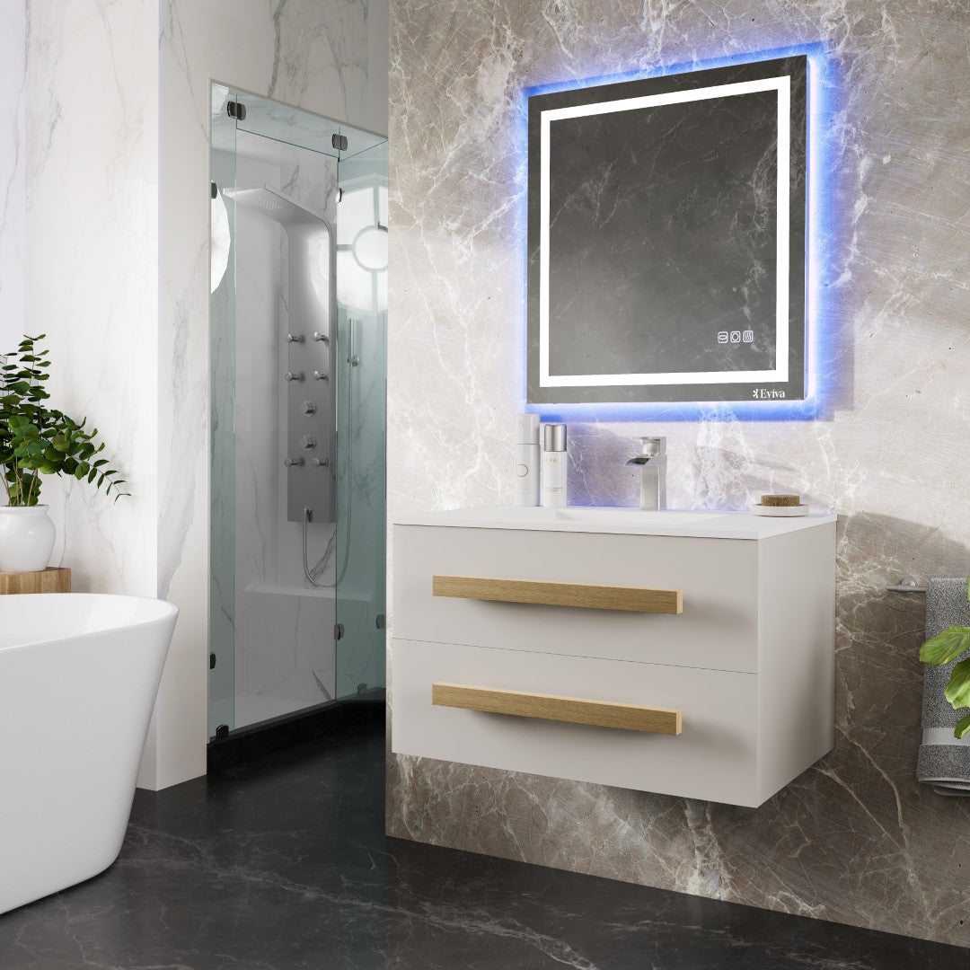 Element 32 in. White Wall Mount Single Sink Bath Vanity with Solid Surface Top and Integrated Sink