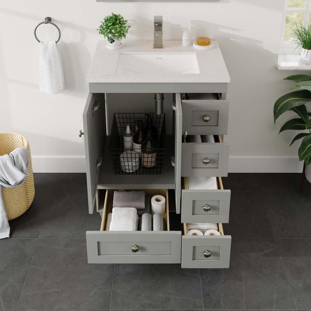 Acclaim 24 in. Gray Single Sink Bath Vanity with Carrara Quartz Top and Undermount Porcelain Sink - Bathroom Vanity by Eviva