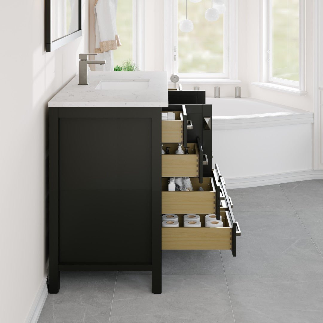 London 48 in. Espresso Single Sink Bath Vanity with Carrara Quartz Top and Undermount Porcelain Sink - Bathroom Vanity by Eviva