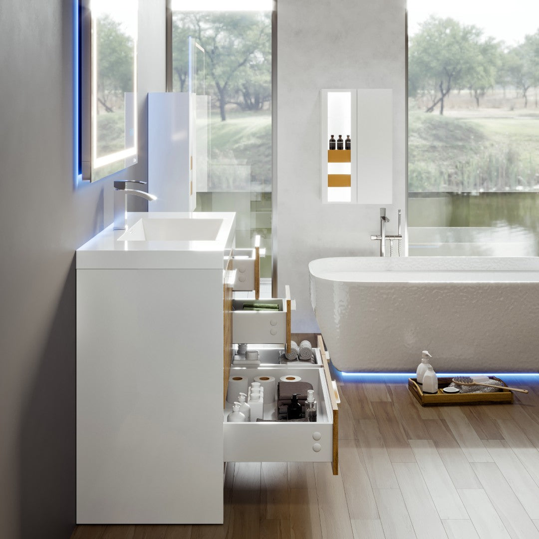 Grace 42 in. Natural Oak Single Sink Bath Vanity with Acrylic Top and Integrated Sink