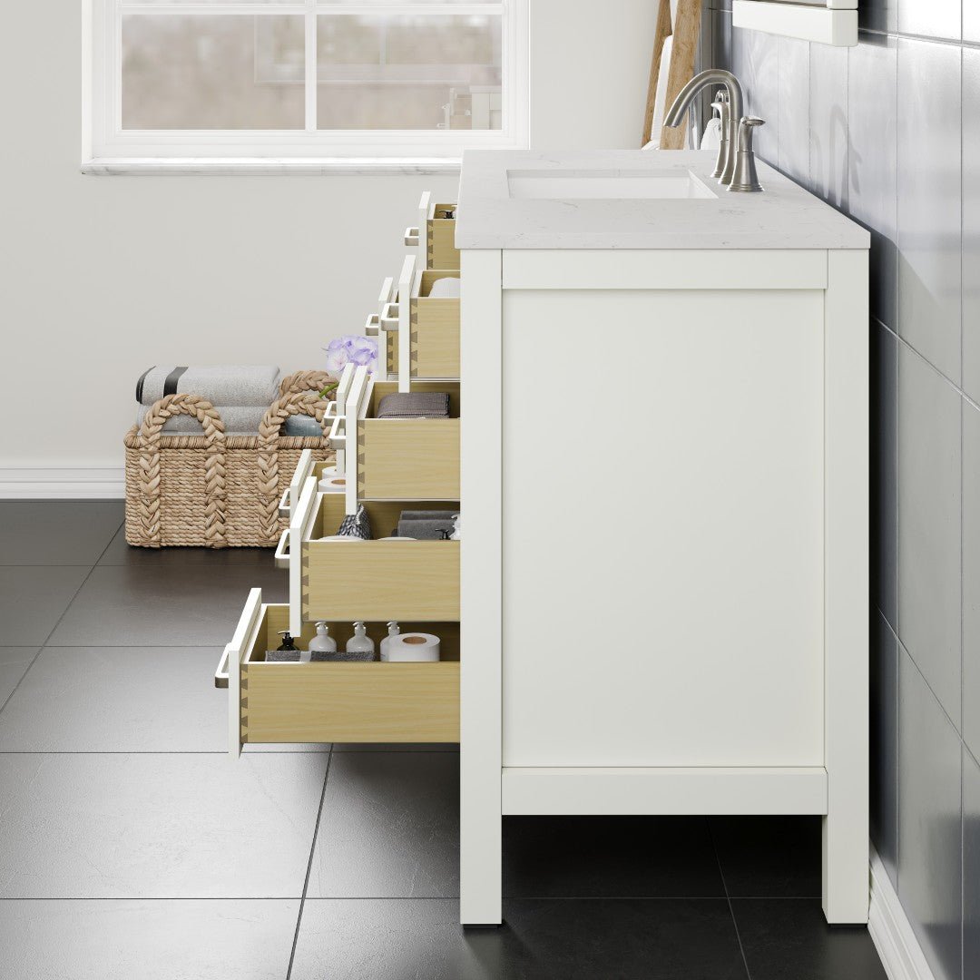 Aberdeen 54 in. White Single Sink Bath Vanity with Carrara Quartz Top and Undermount Porcelain Sink - Bathroom Vanity by Eviva