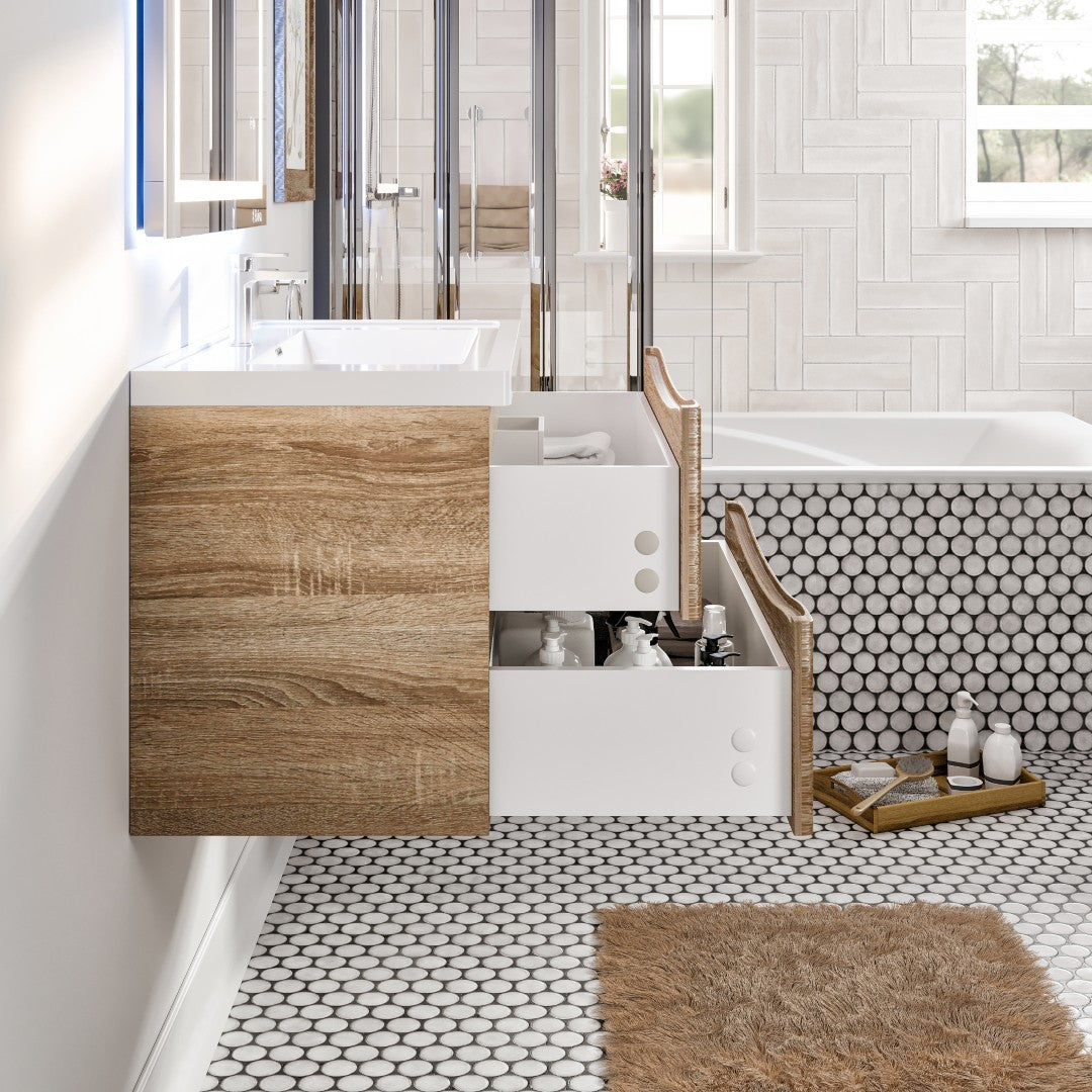 Smile 36 in. White Oak Wall Mount Single Sink Bath Vanity with Acrylic Top and Integrated Sink