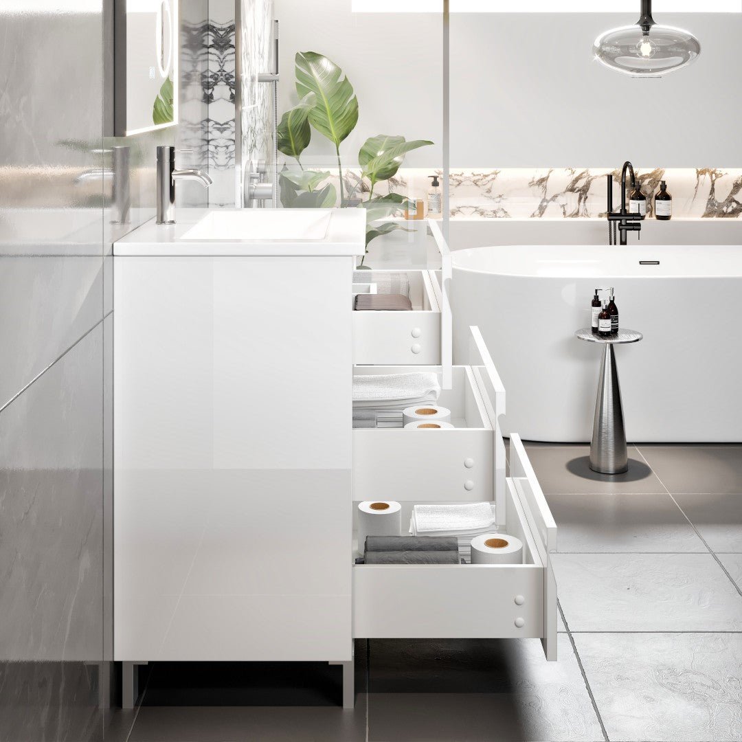 Joy 24 in. White Single Sink Freestanding Bath Vanity with Porcelain Top and Integrated Sink - Bathroom Vanity by Eviva