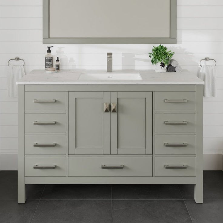 London 54 in. Gray Single Sink Bath Vanity with Carrara Quartz Top and Undermount Porcelain Sink - Bathroom Vanity by Eviva
