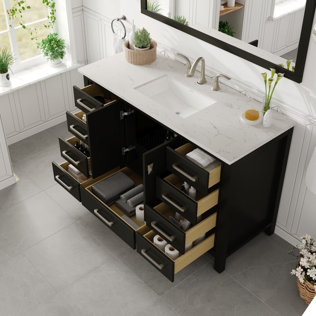 Aberdeen 48 in. Espresso Single Sink Bath Vanity with Carrara Quartz Top and Undermount Porcelain Sink - Bathroom Vanity by Eviva