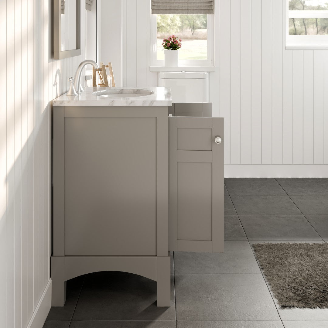 New York 24 in. Gray Single Sink Bath Vanity with Carrara Marble Top and Undermount Porcelain Sink